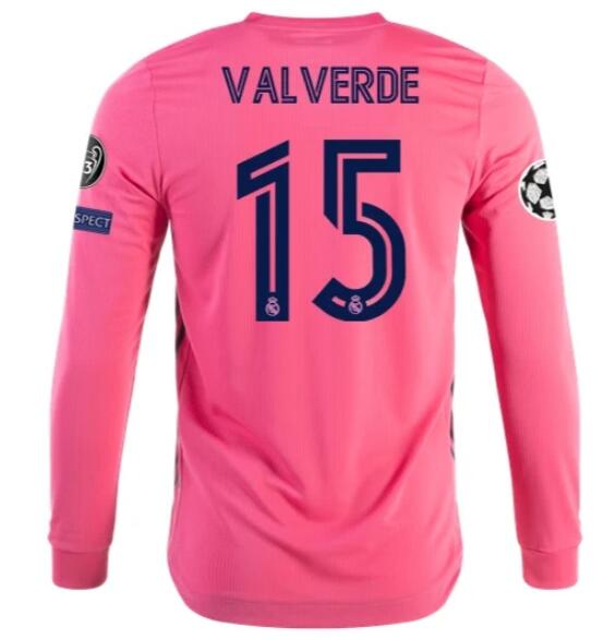 Real Madrid Long Sleeve Away Kit Soccer Jersey FEDERICO VALVERDE #15 2020/21